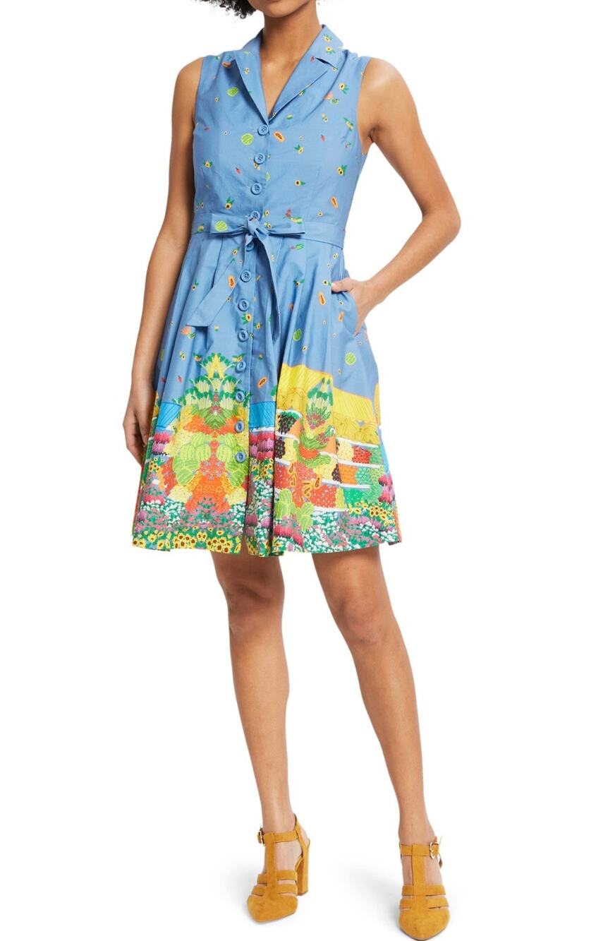 ModCloth Blue Community Brunch Shirt Dress XS Full Button Sleeveless